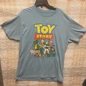 Disney Pixar Toy Story Character Cast Woody Buzz Rex Blue T Shirt Unisex Size L